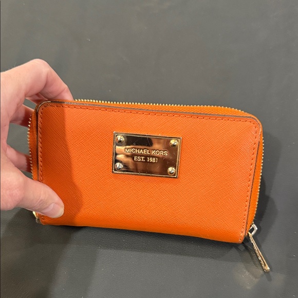 Michael Kors Orange Saffiano Zip Wallet with Gold Plaque - Picture 3 of 12